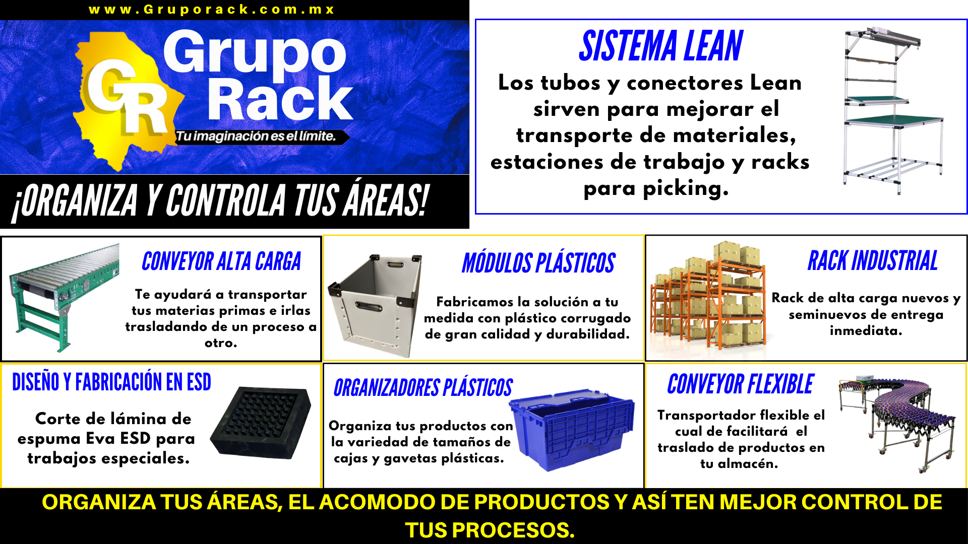 GRUPO RACK rack industrial tubing lean conveyor cajas plásticas plástico corrugado foam